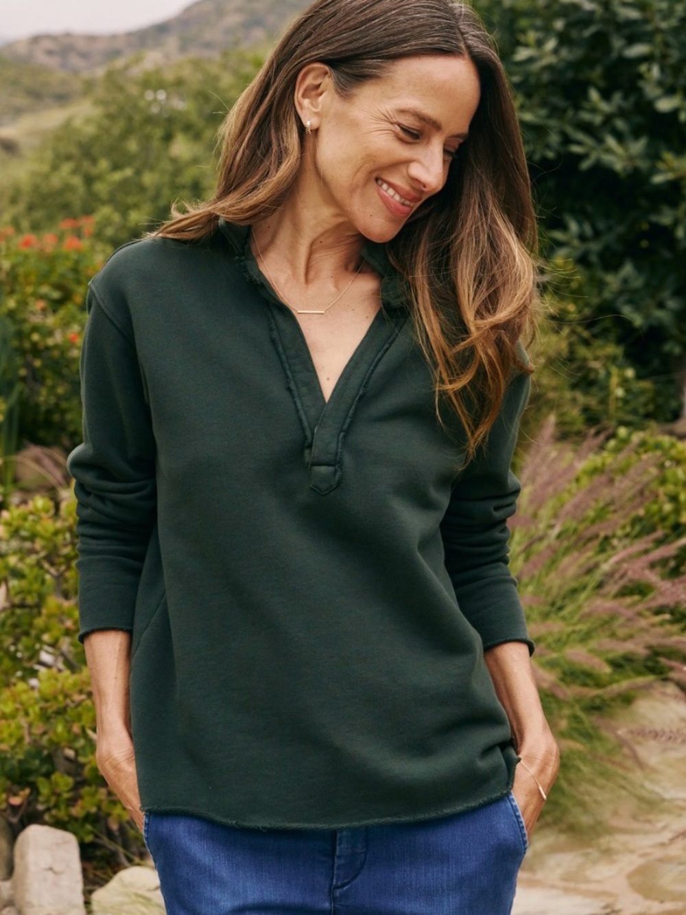 Frank & Eileen Patrick Evergreen Triple Fleece Popover Henley XS 100% Cotton